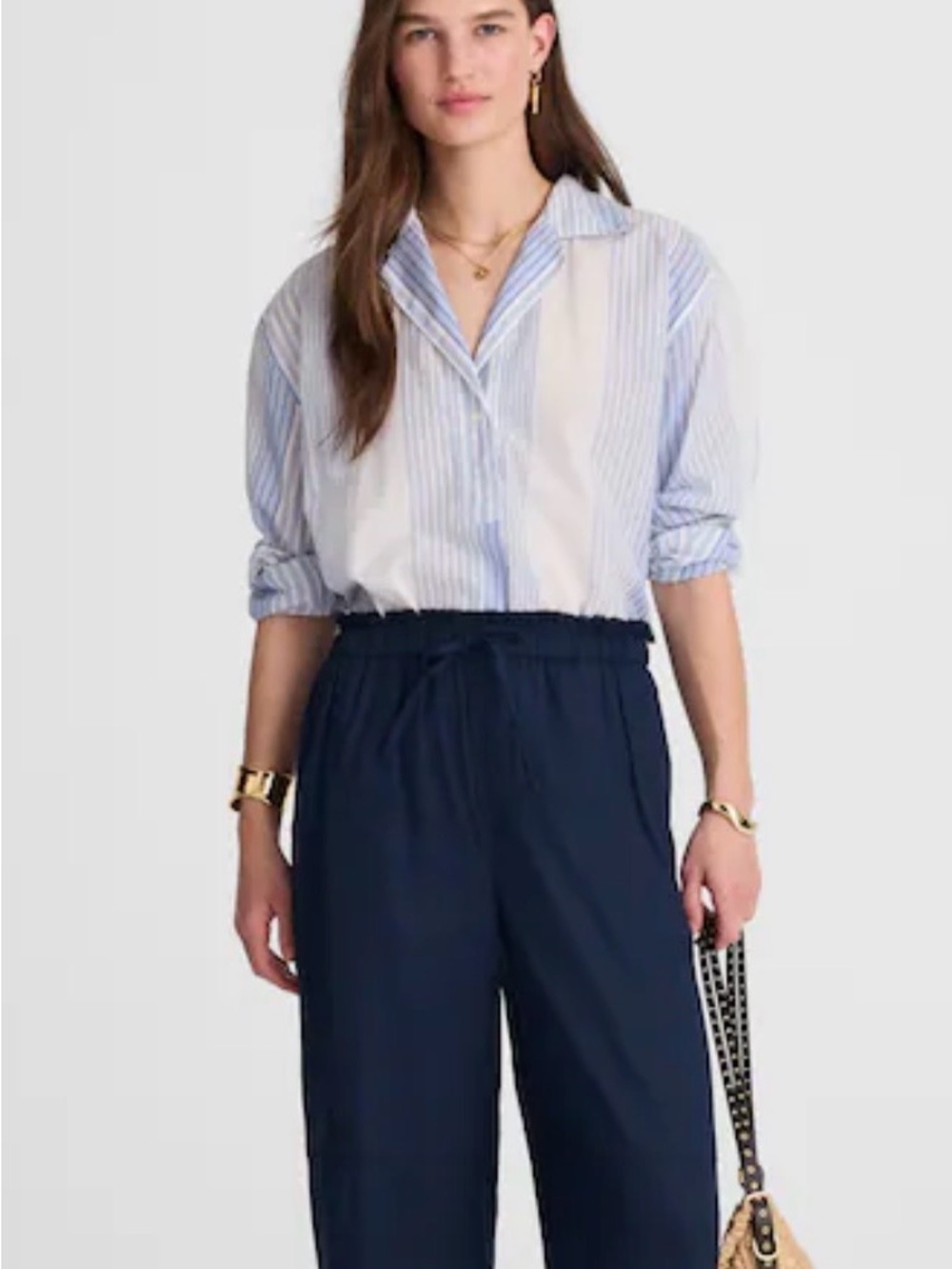 Madewell NWT Drawstring Raw-edge Wide-Leg Pants in Navy